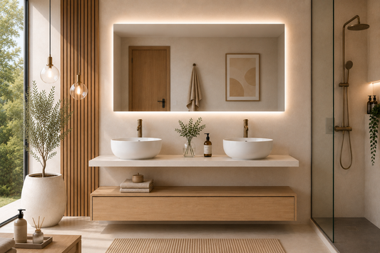 Rippuv vannitoamööbel, stepi värvi moodul ja valge tööpind CERDEÑA