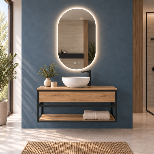 DORIA [1S] Mueble de baño DORIA suspendido con balda y lavabo sobreencimera, vista frontal